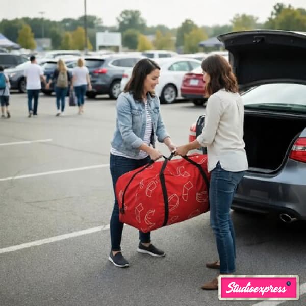 Wyładunek namiotu Igloo Premium 6x6 z bagażnika sedana