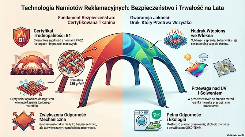 Infografika: bezpieczeństwo B1, gramatura 235g i certyfikat OEKO-TEX