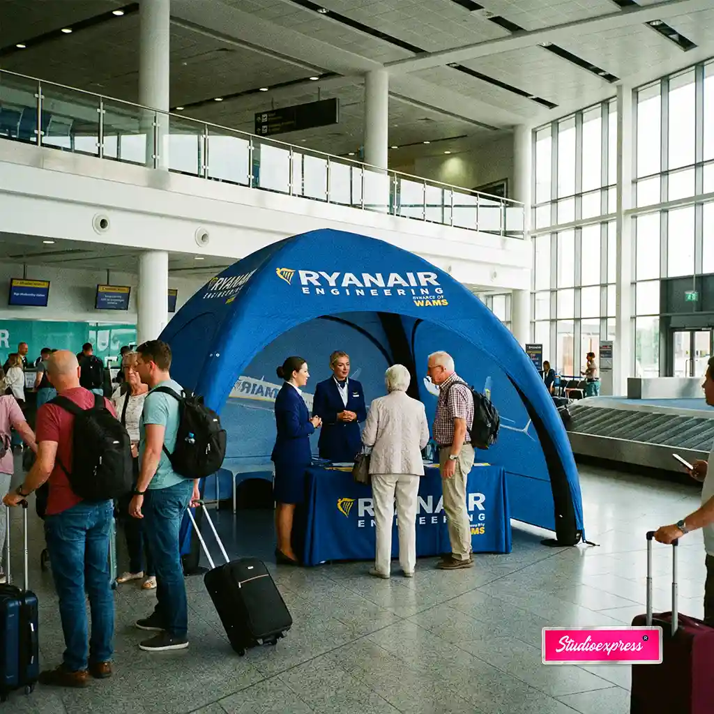 Punkt informacyjny Ryanair Engineering w hali lotniska